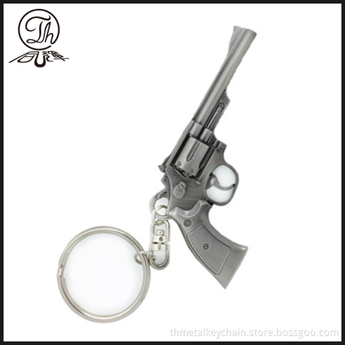 Antique silver Revolver gun shape metal keychain